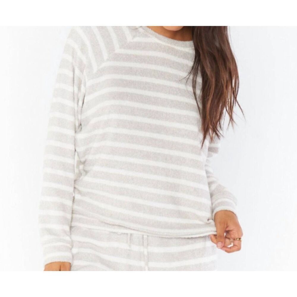 Show Me Your MuMu‎ Sittin Around Snuggle Top Gray White Stripe Crewneck Size XXL
